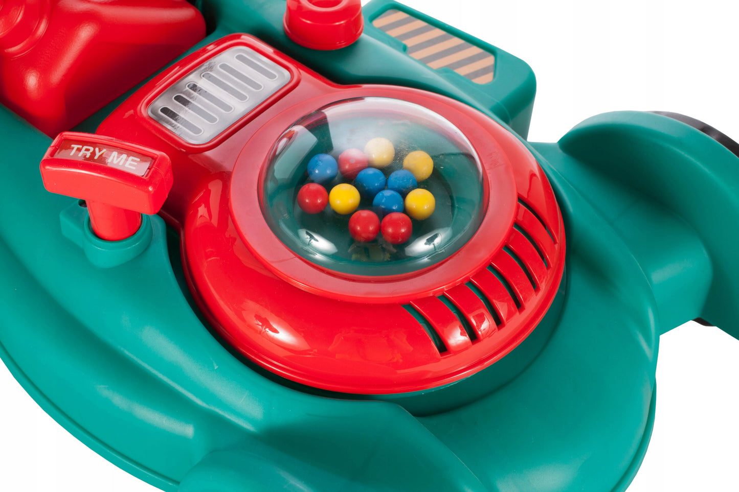 Masina de tuns gazon idealStore Korsica Green pentru copii, cu motor, maner de pornire, casca si canistra, emite sunete caracteristice