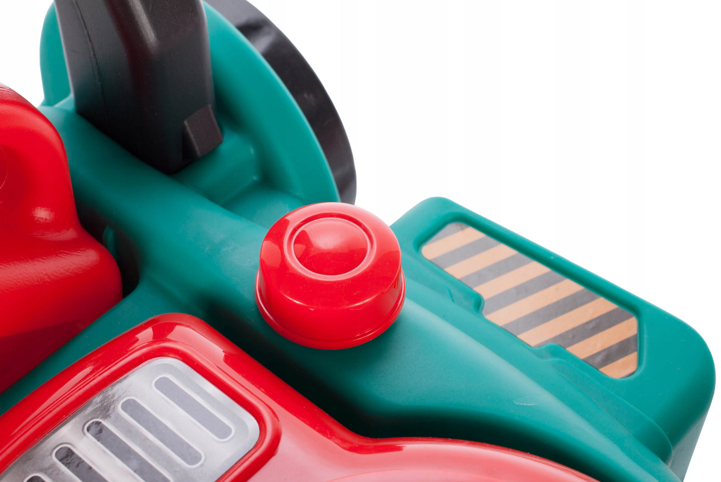 Masina de tuns gazon idealStore Korsica Green pentru copii, cu motor, maner de pornire, casca si canistra, emite sunete caracteristice