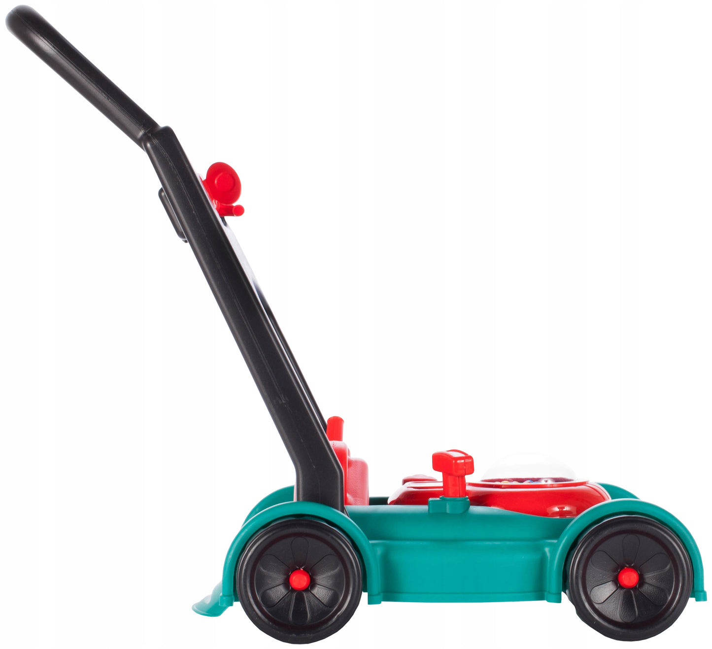 Masina de tuns gazon idealStore Korsica Green pentru copii, cu motor, maner de pornire, casca si canistra, emite sunete caracteristice