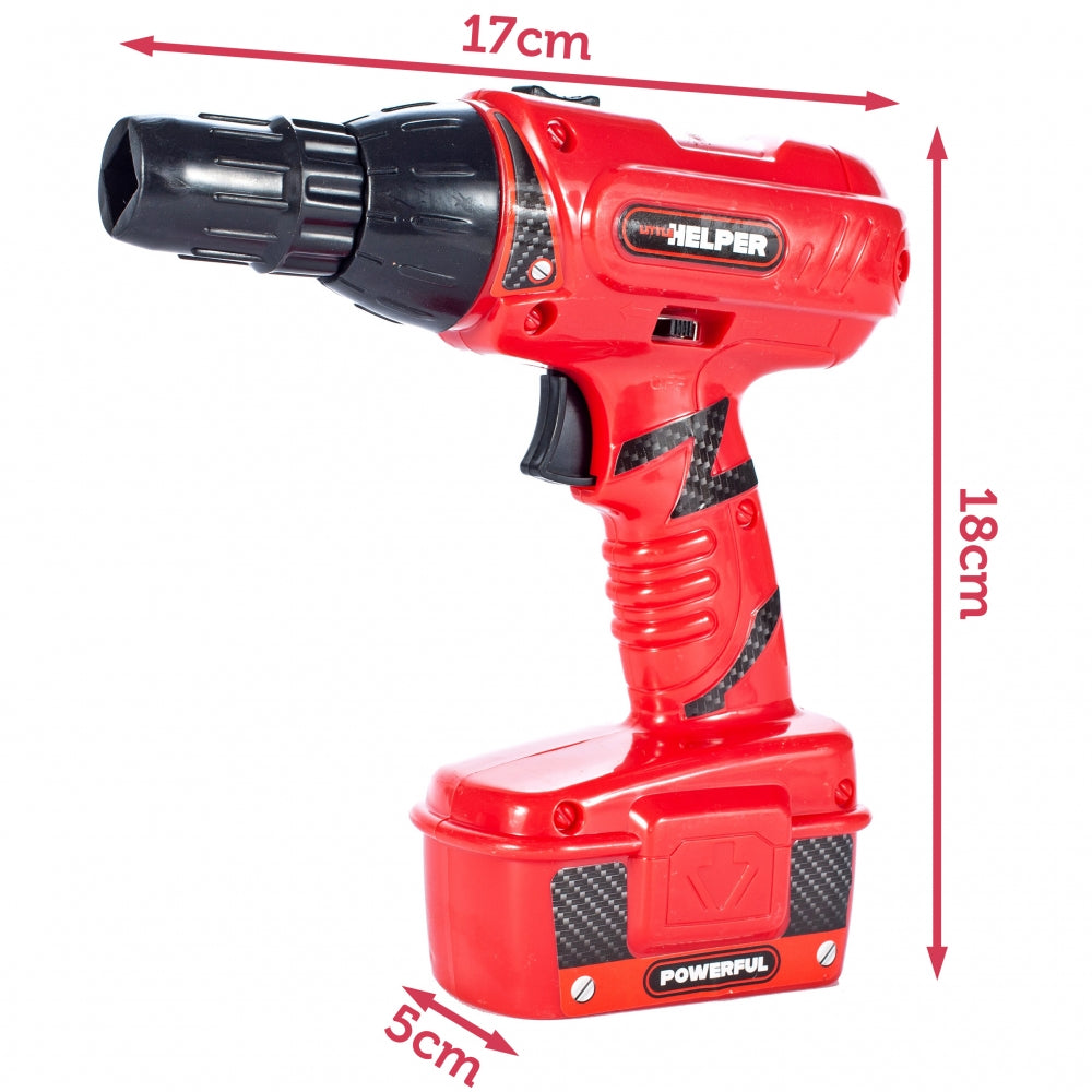 Bormasina de jucarie idealSTORE, Dimensiuni 17 x 5 x 18 cm, Accesorii specifice incluse, Dezvolta creativitatea prin jocul de rol, Alimentare pe baterii