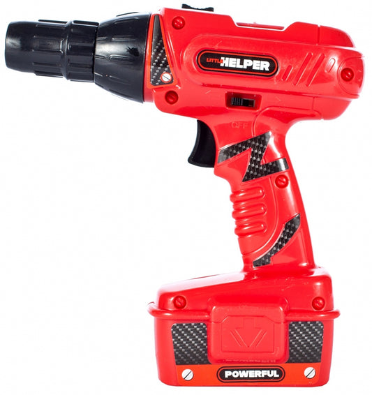 Bormasina de jucarie idealSTORE, Dimensiuni 17 x 5 x 18 cm, Accesorii specifice incluse, Dezvolta creativitatea prin jocul de rol, Alimentare pe baterii