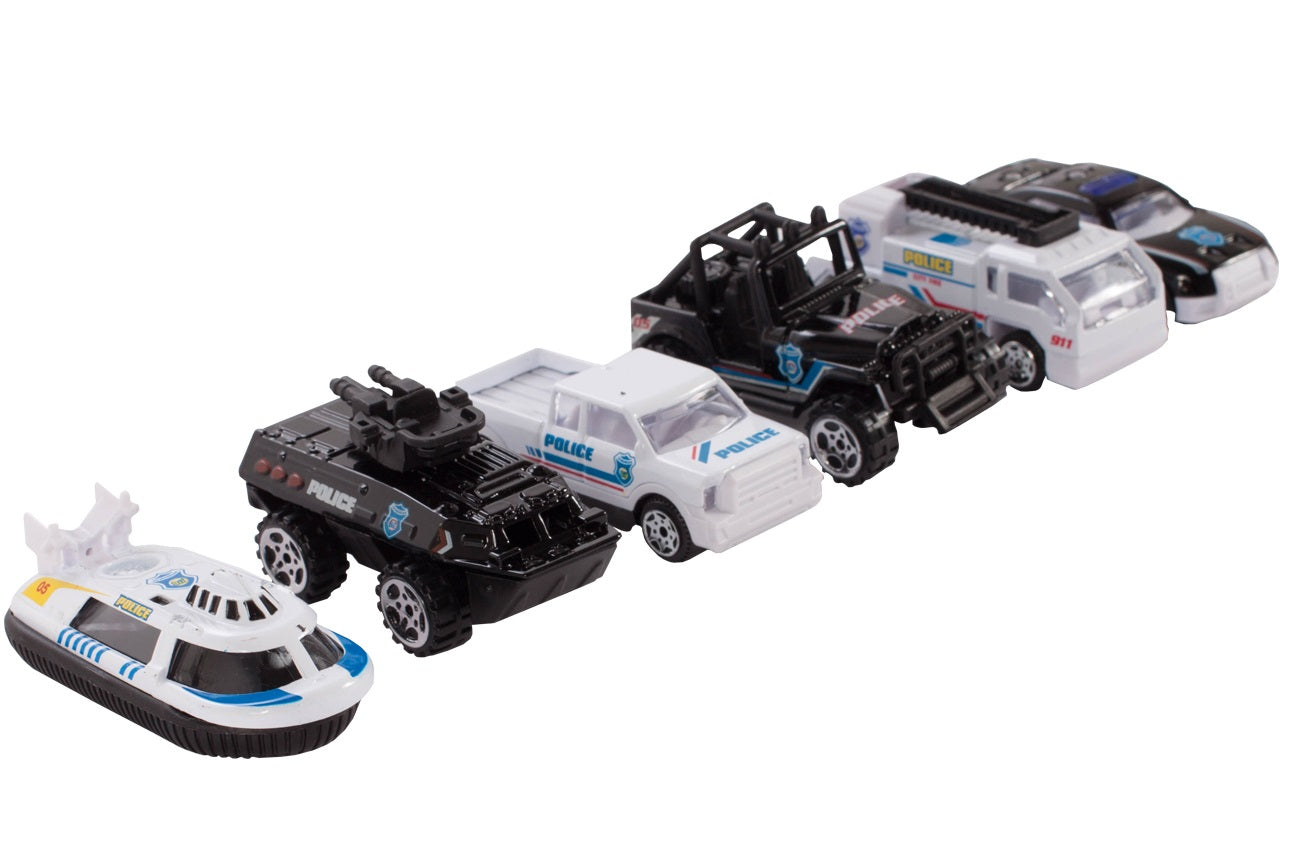 Set de joaca complex POLICE STATION PARKING, Construita pe 4 nivele, Dimensiuni 23 x 21 x 27 cm, Include 6 masinute si Accesorii simbolice, Indicatoare Rutiere, Semafoare, Rampa