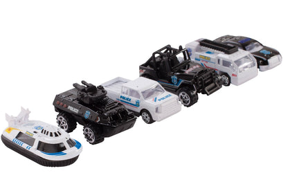 Set de joaca complex POLICE STATION PARKING, Construita pe 4 nivele, Dimensiuni 23 x 21 x 27 cm, Include 6 masinute si Accesorii simbolice, Indicatoare Rutiere, Semafoare, Rampa