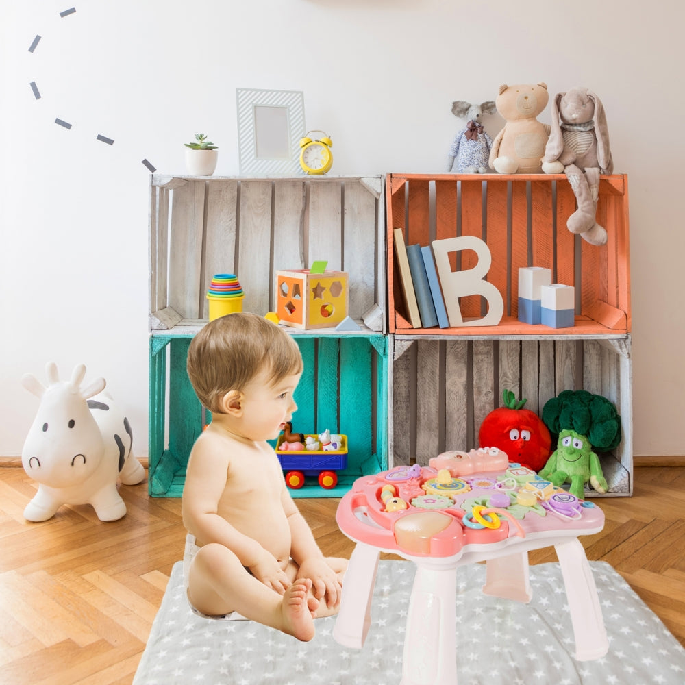 Premergator Interactiv 5 in 1 SWING GO BABY, Dimensiuni 44.0 x 42.0 x 40.0 cm, Activitati in limba engleza, Ajuta la dezvoltarea lingvistica si senzoriala Roz