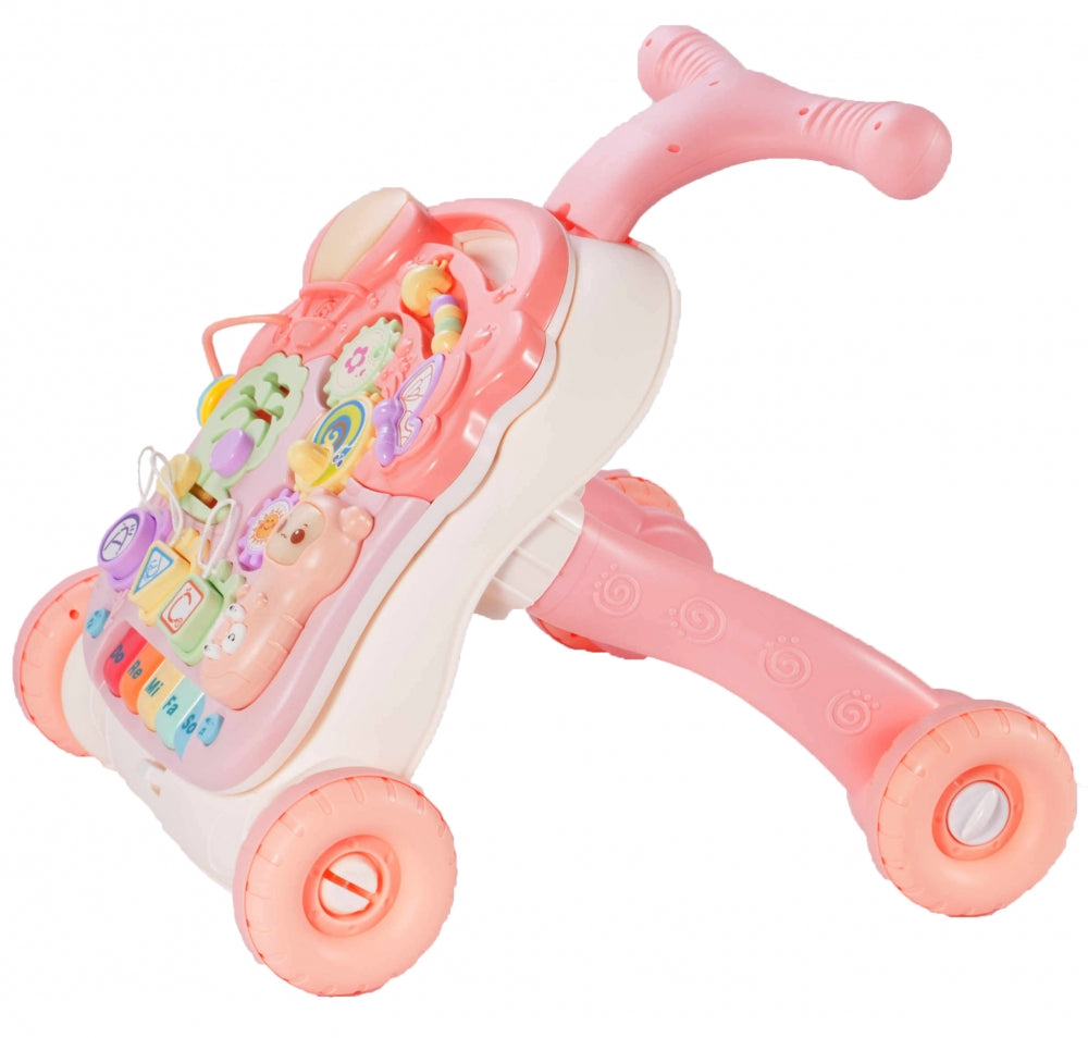 Premergator Interactiv 5 in 1 SWING GO BABY, Dimensiuni 44.0 x 42.0 x 40.0 cm, Activitati in limba engleza, Ajuta la dezvoltarea lingvistica si senzoriala Roz