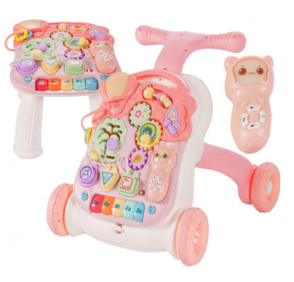 Premergator Interactiv 5 in 1 SWING GO BABY, Dimensiuni 44.0 x 42.0 x 40.0 cm, Activitati in limba engleza, Ajuta la dezvoltarea lingvistica si senzoriala Roz