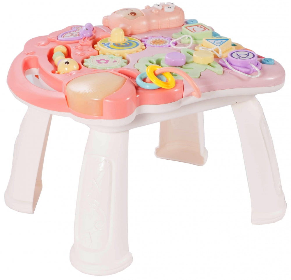 Premergator Interactiv 5 in 1 SWING GO BABY, Dimensiuni 44.0 x 42.0 x 40.0 cm, Activitati in limba engleza, Ajuta la dezvoltarea lingvistica si senzoriala Roz