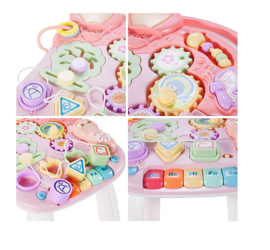 Premergator Interactiv 5 in 1 SWING GO BABY, Dimensiuni 44.0 x 42.0 x 40.0 cm, Activitati in limba engleza, Ajuta la dezvoltarea lingvistica si senzoriala Roz