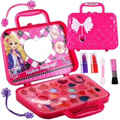 Trusa de Machiaj pentru copii Fashion Make-up IdealSTORE, Include 25 de elemente pentru Make-up, Farduri, Rujuri, Oglinda, Geanta cu maner pentru transport