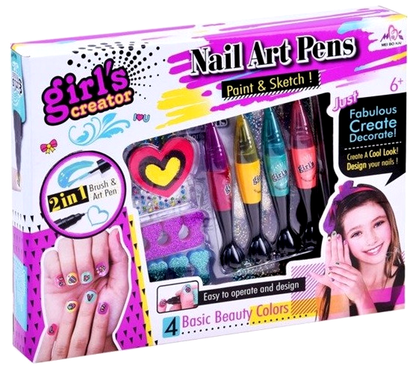 Set de unghii Professional Nail ART idealSTORE Dimensiuni ambalaj:35 cm x 27 cm x 5 cm, Include 4 lacuri cu varfuri, autocolante colorate, modele negre, 4 ace, Dezvoltand, de asemenea, imaginatia si abilitatile manuale ale copilului