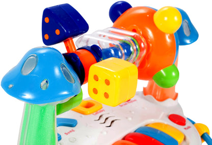 Jucarie interactiva cu pian idealSTORE Happy BELL, Dimensiuni 24 x 18 x 17 cm, Accesorizat cu o multitudine de functii, efecte sonore si piese in miscare, Sporeste imaginatia si imbunatateste relatia cauza-efect