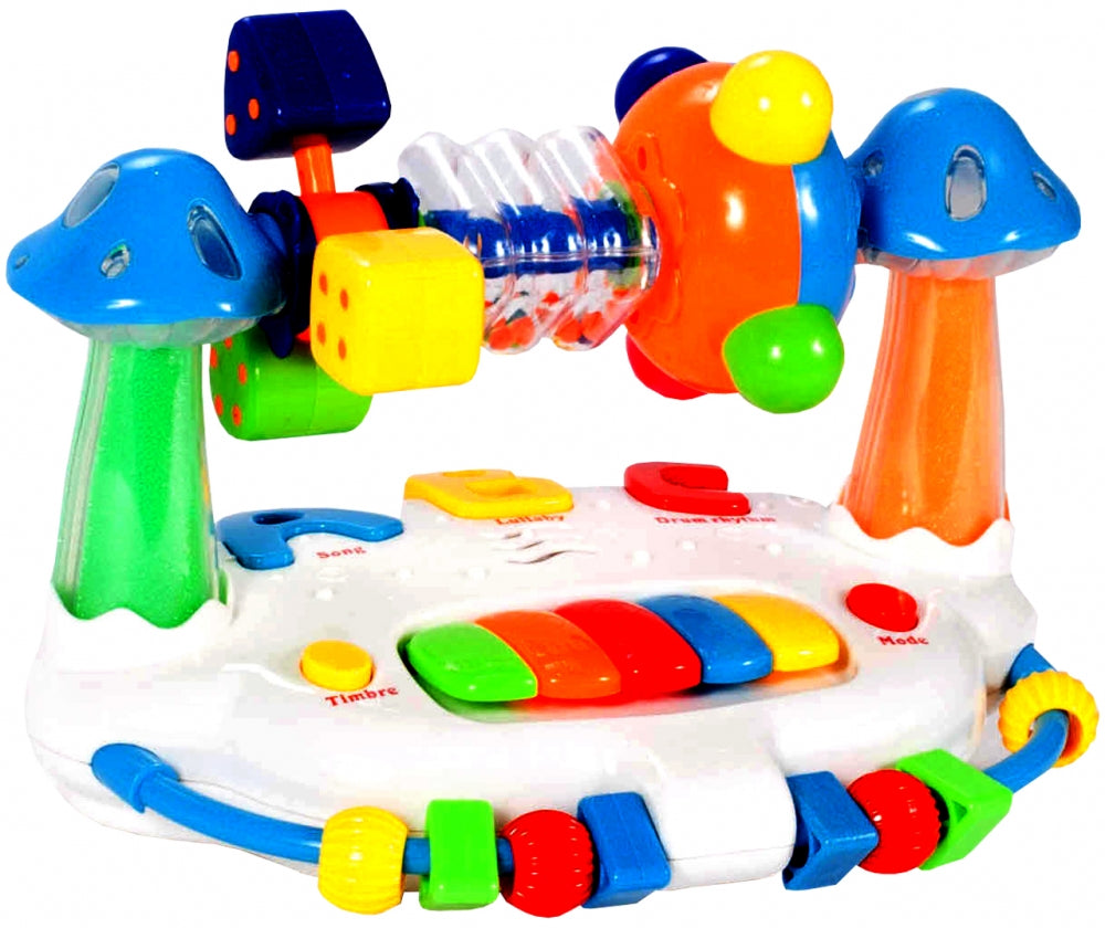 Jucarie interactiva cu pian idealSTORE Happy BELL, Dimensiuni 24 x 18 x 17 cm, Accesorizat cu o multitudine de functii, efecte sonore si piese in miscare, Sporeste imaginatia si imbunatateste relatia cauza-efect