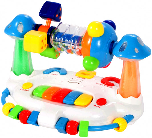 Jucarie interactiva cu pian idealSTORE Happy BELL, Dimensiuni 24 x 18 x 17 cm, Accesorizat cu o multitudine de functii, efecte sonore si piese in miscare, Sporeste imaginatia si imbunatateste relatia cauza-efect