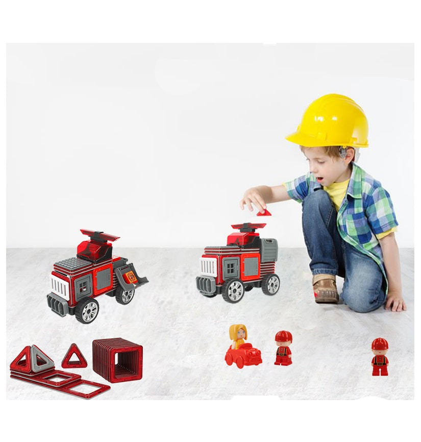 Set constructie idealSTORE Blocuri Magnetice PUZZLE, Masina, Caramida Magnetica, 2 figurine, 8 Blocuri Magnetice, Ajuta la Dezvoltarea Gandirii Logice, Creativitate, Multicolor
