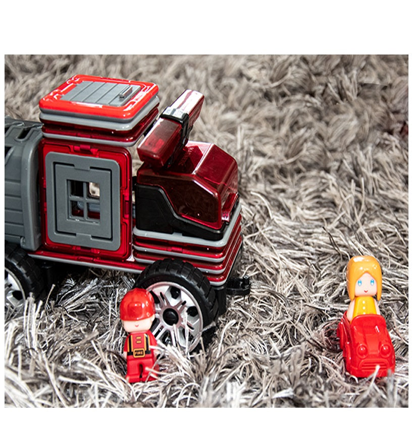 Set constructie idealSTORE Blocuri Magnetice PUZZLE, Masina, Caramida Magnetica, 2 figurine, 8 Blocuri Magnetice, Ajuta la Dezvoltarea Gandirii Logice, Creativitate, Multicolor