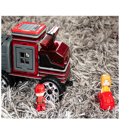 Set constructie idealSTORE Blocuri Magnetice PUZZLE, Masina, Caramida Magnetica, 2 figurine, 8 Blocuri Magnetice, Ajuta la Dezvoltarea Gandirii Logice, Creativitate, Multicolor
