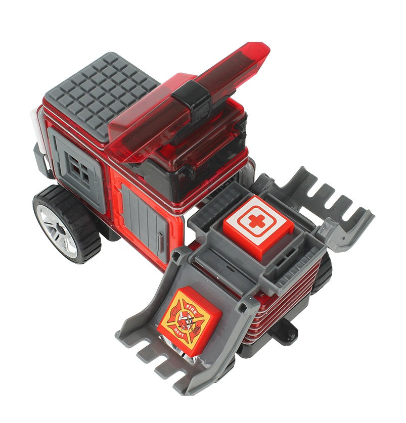 Set constructie idealSTORE Blocuri Magnetice PUZZLE, Masina, Caramida Magnetica, 2 figurine, 8 Blocuri Magnetice, Ajuta la Dezvoltarea Gandirii Logice, Creativitate, Multicolor