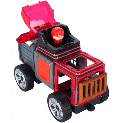 Set constructie idealSTORE Blocuri Magnetice PUZZLE, Masina, Caramida Magnetica, 2 figurine, 8 Blocuri Magnetice, Ajuta la Dezvoltarea Gandirii Logice, Creativitate, Multicolor