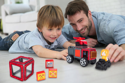 Set constructie idealSTORE Blocuri Magnetice PUZZLE, Masina, Caramida Magnetica, 2 figurine, 8 Blocuri Magnetice, Ajuta la Dezvoltarea Gandirii Logice, Creativitate, Multicolor