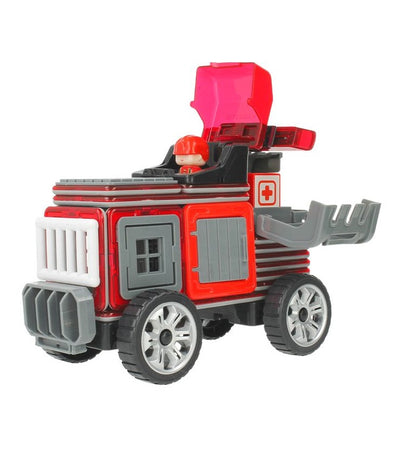 Set constructie idealSTORE Blocuri Magnetice PUZZLE, Masina, Caramida Magnetica, 2 figurine, 8 Blocuri Magnetice, Ajuta la Dezvoltarea Gandirii Logice, Creativitate, Multicolor