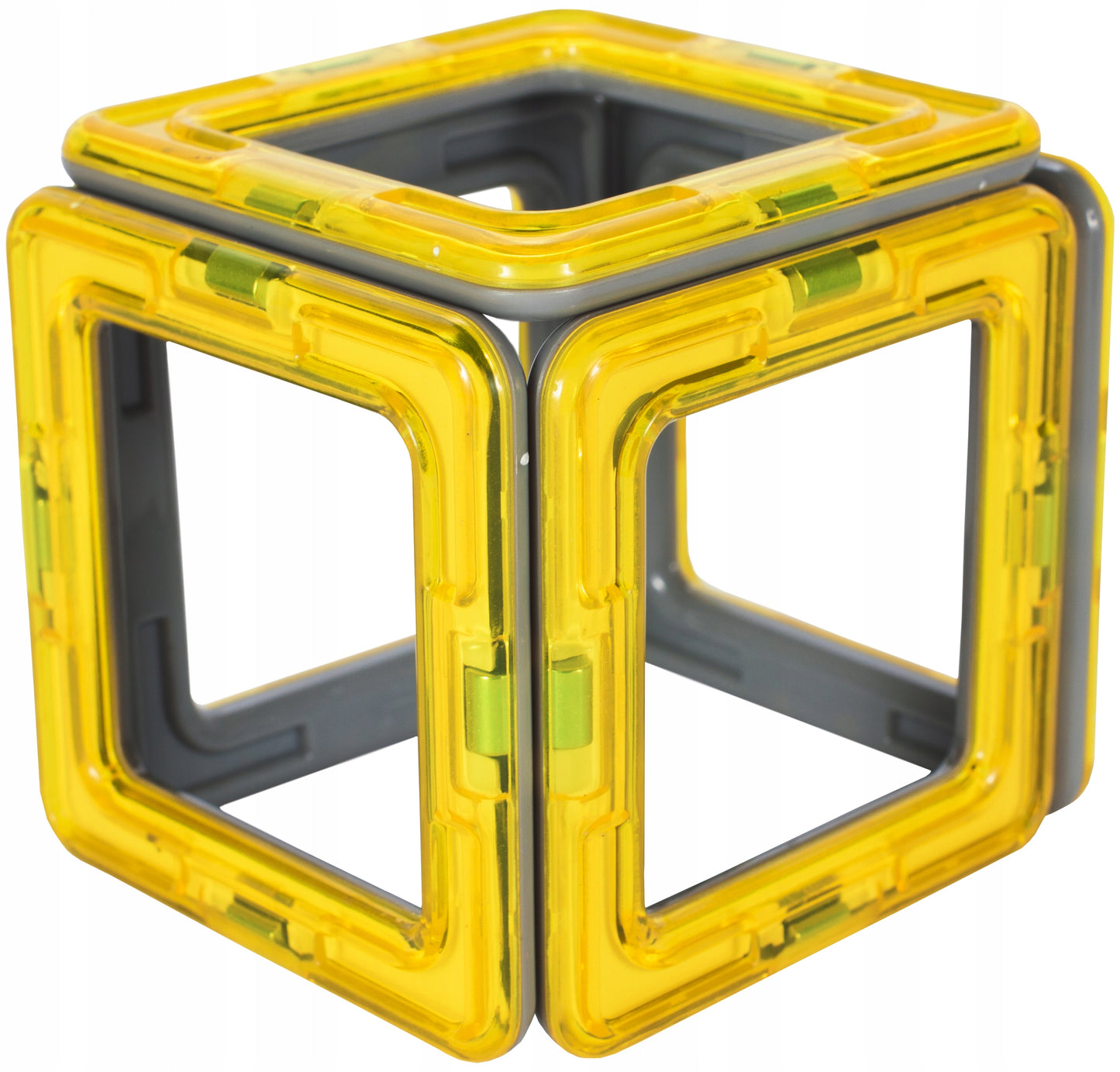 Set constructie din blocuri magnetice idealSTORE Orange Crane, Include 28 de piese 2 figurine, 5 blocuri magnetice patrate, 1 macara, 1 cabina si multe alte piese