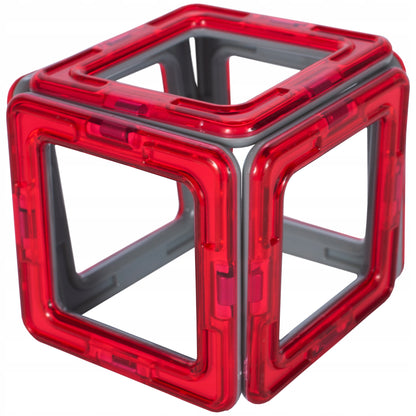 Set constructie din blocuri magnetice idealSTORE Fire Red, Include 50 de piese 2 figurine, 15 blocuri magnetice patrate, 8 blocuri magnetice triunghiulare, 1 masina mica, 1 macara, 1 cabina si multe alte piese