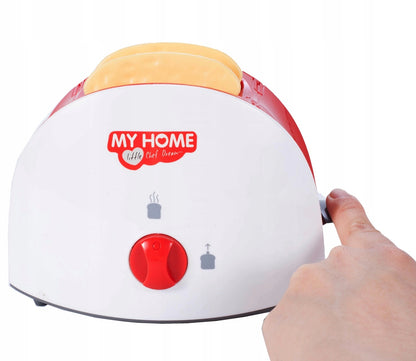 Prajitor de paine pentru copii My Home IdealStore,17 x 5 x 12 cm, Realizat din plastic durabil, Include 2 felii de paine, Efecte sonore, Alb/Rosu