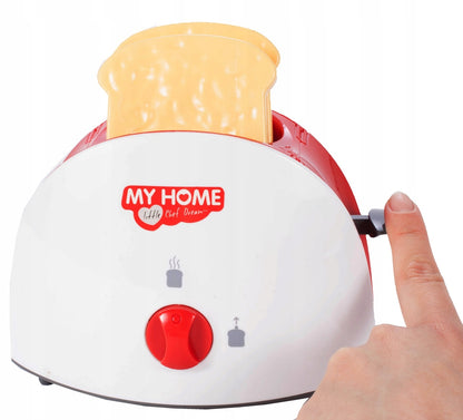 Prajitor de paine pentru copii My Home IdealStore,17 x 5 x 12 cm, Realizat din plastic durabil, Include 2 felii de paine, Efecte sonore, Alb/Rosu