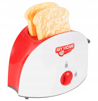 Prajitor de paine pentru copii My Home IdealStore,17 x 5 x 12 cm, Realizat din plastic durabil, Include 2 felii de paine, Efecte sonore, Alb/Rosu