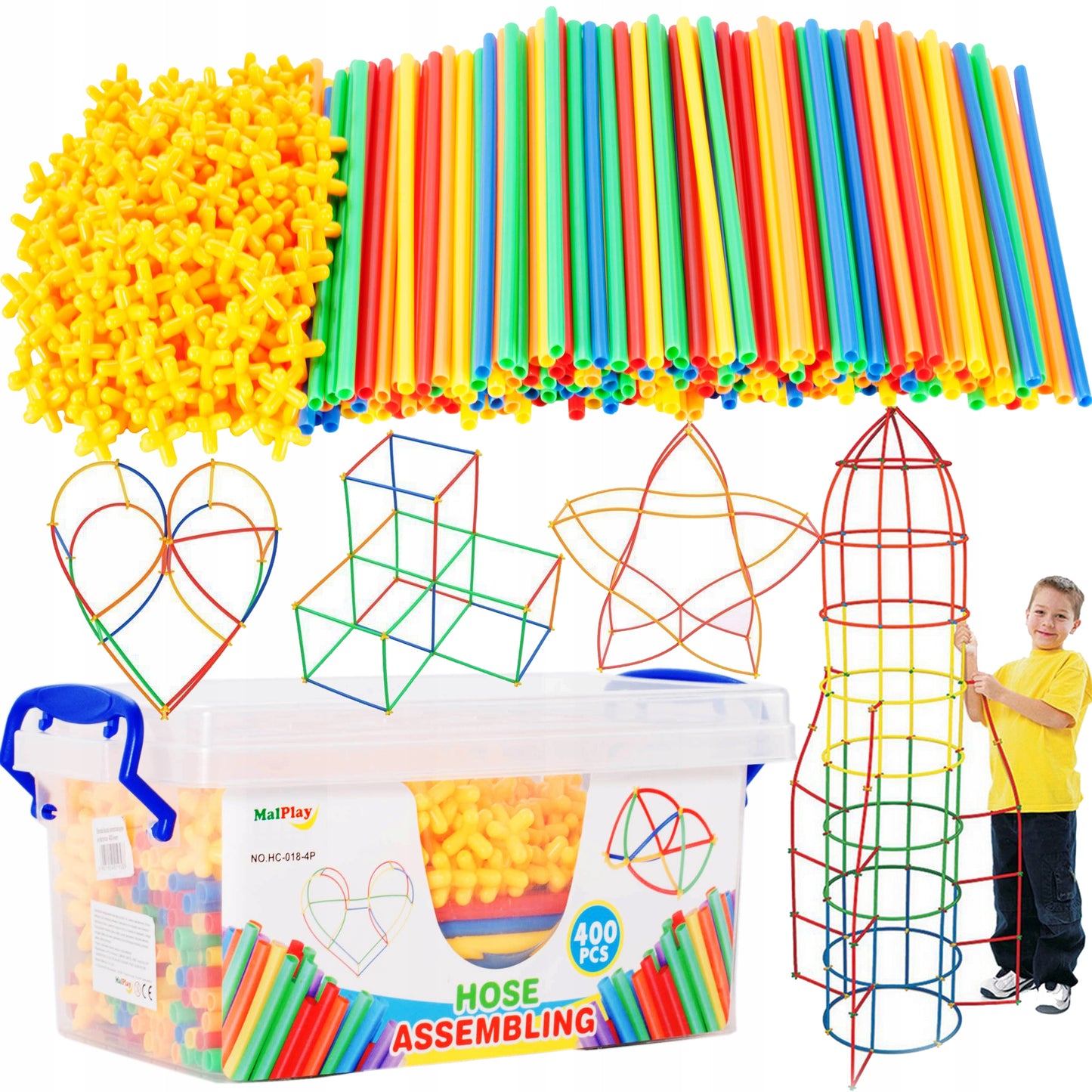 Set De Constructie Din Paie Magic Pieces idealStore, 400 elemente, Materiale Flexibile si Rezistente, Usor de Modelat, Joc Educativ si Creativ Multicolor