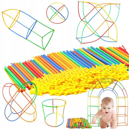 Set De Constructie Din Paie Magic Pieces idealStore, 400 elemente, Materiale Flexibile si Rezistente, Usor de Modelat, Joc Educativ si Creativ Multicolor