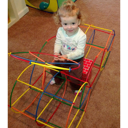 Set De Constructie Din Paie Magic Pieces idealStore, 400 elemente, Materiale Flexibile si Rezistente, Usor de Modelat, Joc Educativ si Creativ Multicolor