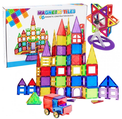 Set Inteligent de constructie MAGNETIC CONSTRUCTION idealSTORE, Include 106 de piese Multicolore, Posibilitatea de forme nelimitate, Educativ-Creativ, Magneti Neodim, Dezvolta abilitati motrice