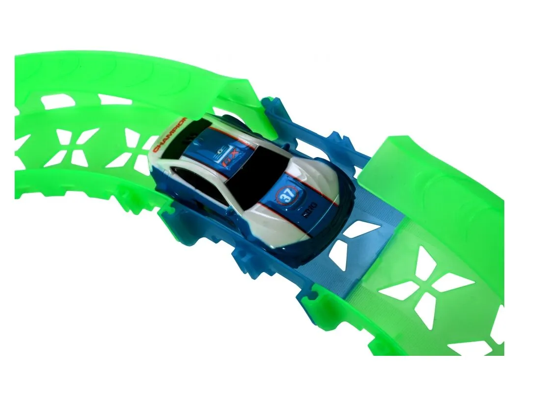 Pista de Curse Luminoasa Rapid World idealSTORE, Dimensiuni 95 x 41 x 26 cm, Include o Masinuta Electrica controlata prin Joistick, Posibilitatea de a crea diferite trasee, Control Viteza, Dezvoltarea abilitatilor motorii, Creativitatea