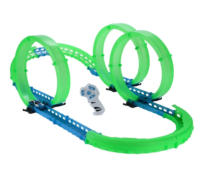 Pista de Curse Luminoasa Rapid World idealSTORE, Dimensiuni 95 x 41 x 26 cm, Include o Masinuta Electrica controlata prin Joistick, Posibilitatea de a crea diferite trasee, Control Viteza, Dezvoltarea abilitatilor motorii, Creativitatea