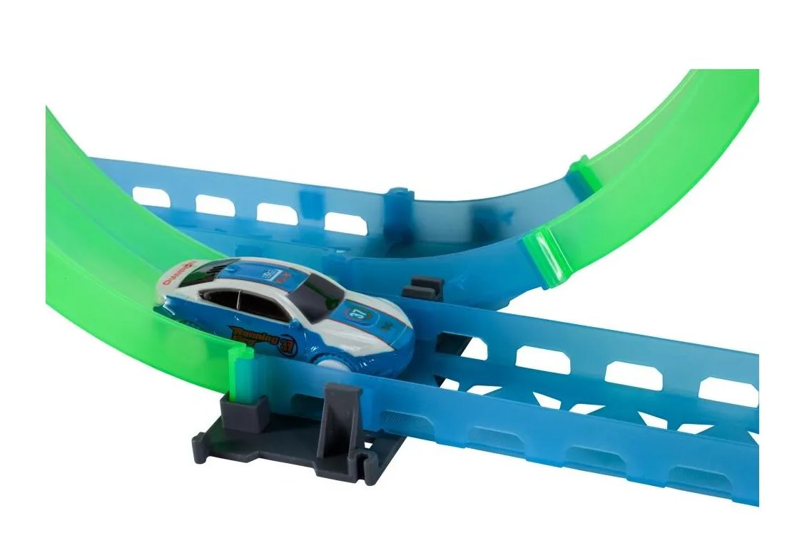 Pista de Curse Luminoasa Rapid World idealSTORE, Dimensiuni 95 x 41 x 26 cm, Include o Masinuta Electrica controlata prin Joistick, Posibilitatea de a crea diferite trasee, Control Viteza, Dezvoltarea abilitatilor motorii, Creativitatea