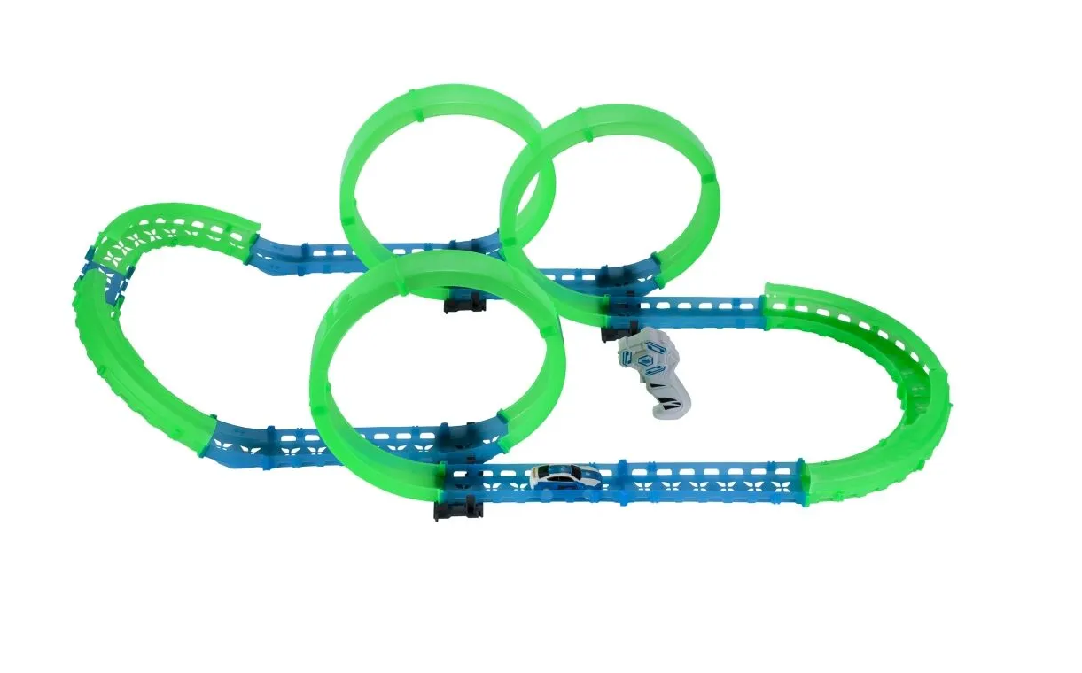 Pista de Curse Luminoasa Rapid World idealSTORE, Dimensiuni 95 x 41 x 26 cm, Include o Masinuta Electrica controlata prin Joistick, Posibilitatea de a crea diferite trasee, Control Viteza, Dezvoltarea abilitatilor motorii, Creativitatea