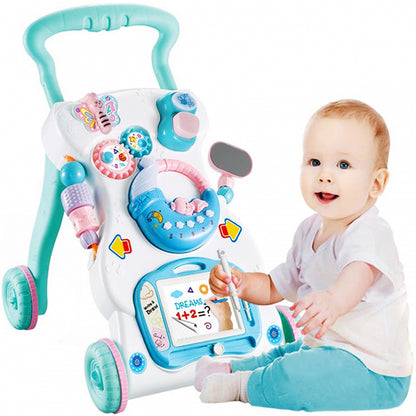 Premergator interactiv BLUE MOON, Dimensiuni 50 x 27.5 x 27 cm Echipat cu panou educativ, Ajuta la dezvoltarea abilitatilor motorii, Este un bun ajutor in invatarea mersului independent, Accesorii simbolice care asigura distractia celor mici