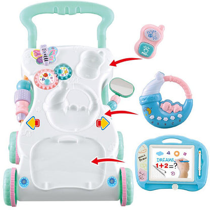 Premergator interactiv BLUE MOON, Dimensiuni 50 x 27.5 x 27 cm Echipat cu panou educativ, Ajuta la dezvoltarea abilitatilor motorii, Este un bun ajutor in invatarea mersului independent, Accesorii simbolice care asigura distractia celor mici