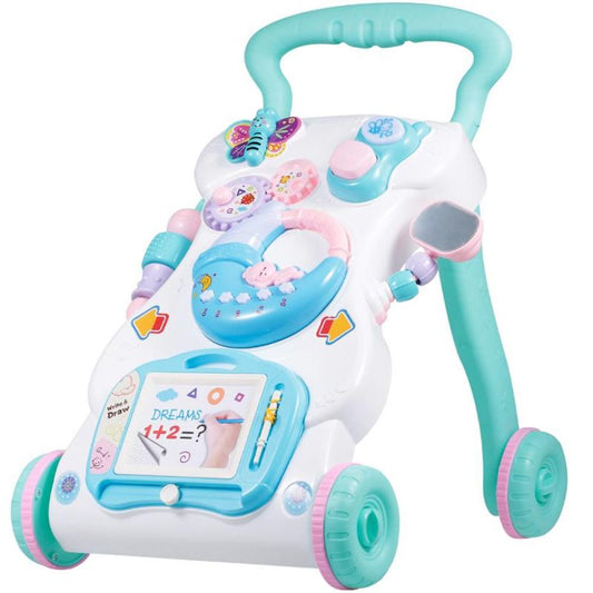 Premergator interactiv BLUE MOON, Dimensiuni 50 x 27.5 x 27 cm Echipat cu panou educativ, Ajuta la dezvoltarea abilitatilor motorii, Este un bun ajutor in invatarea mersului independent, Accesorii simbolice care asigura distractia celor mici