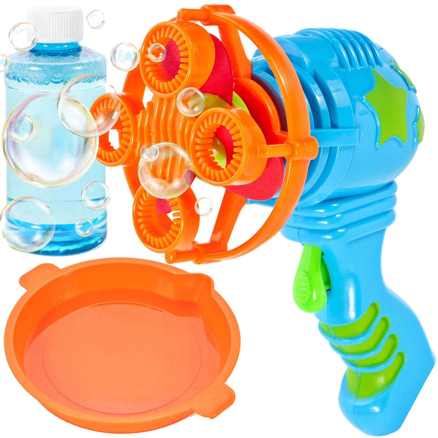 Pistol Cu Bule de Sapun Bubble Gun idealStore, Ventilator Incorporat, Buton Declansator, Flacon Pentru Lichid, Elemente Durabile si Sigure, Ofera ora intregi de distractie