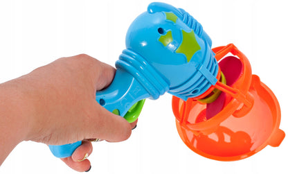 Pistol Cu Bule de Sapun Bubble Gun idealStore, Ventilator Incorporat, Buton Declansator, Flacon Pentru Lichid, Elemente Durabile si Sigure, Ofera ora intregi de distractie