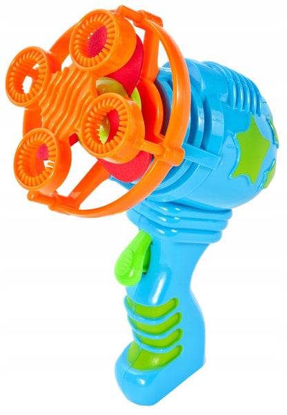 Pistol Cu Bule de Sapun Bubble Gun idealStore, Ventilator Incorporat, Buton Declansator, Flacon Pentru Lichid, Elemente Durabile si Sigure, Ofera ora intregi de distractie