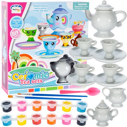 Set De Ceai Din Porcelan idealStore Let's Paint Pentru Vopsit, Vase din Portelan, 12 Vopsele Colorate, Paleta pentru Vopsele, Creativitate, Imaginatie, Set Refolosibil