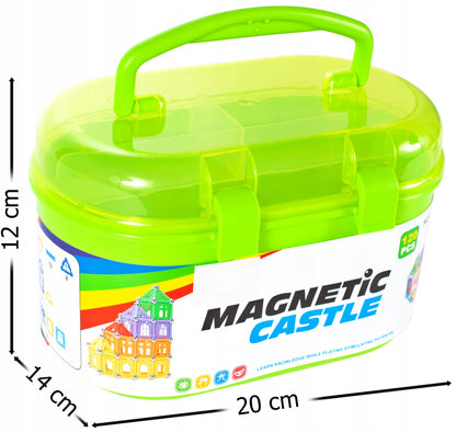 Joc educativ cu Blocuri Magnetice idealStore Castle Construction 3D, Creaza Constructii Tridimensionale, Dezvolta Rabdarea, Indemanarea si Concentrarea, 119 elemente, Material Rezistent, Contine Brosura si Cutie de Depozitare