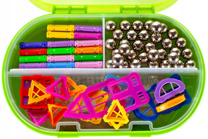 Joc educativ cu Blocuri Magnetice idealStore Castle Construction 3D, Creaza Constructii Tridimensionale, Dezvolta Rabdarea, Indemanarea si Concentrarea, 119 elemente, Material Rezistent, Contine Brosura si Cutie de Depozitare