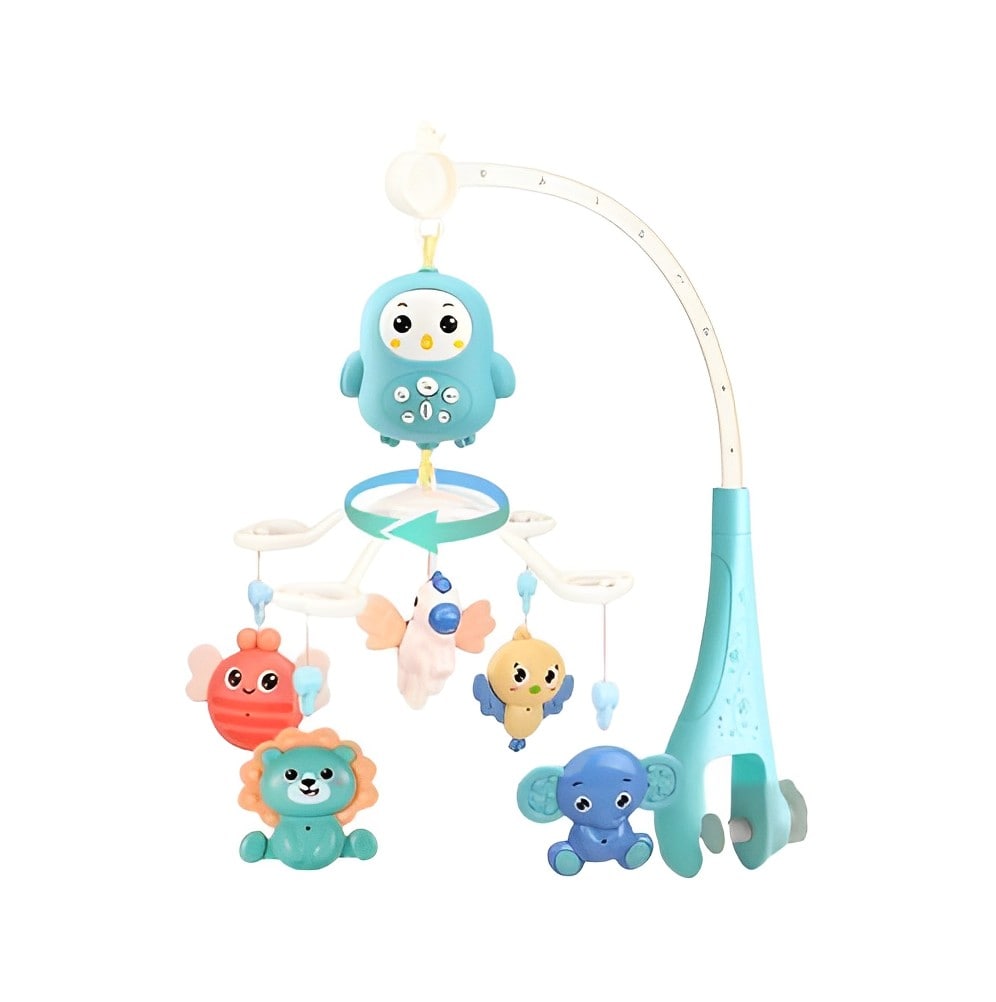 Carusel Interactiv Multifunctional Sleepy Owl idealSTORE, Include Proiector de Veghe cu 100 de Melodii, Diferite Pandantive cu Animale Multicolore Detasabile, Rotire 360 grade, Buton pentru Reglarea Sunetului in 4 Trepte, Control la Distanta