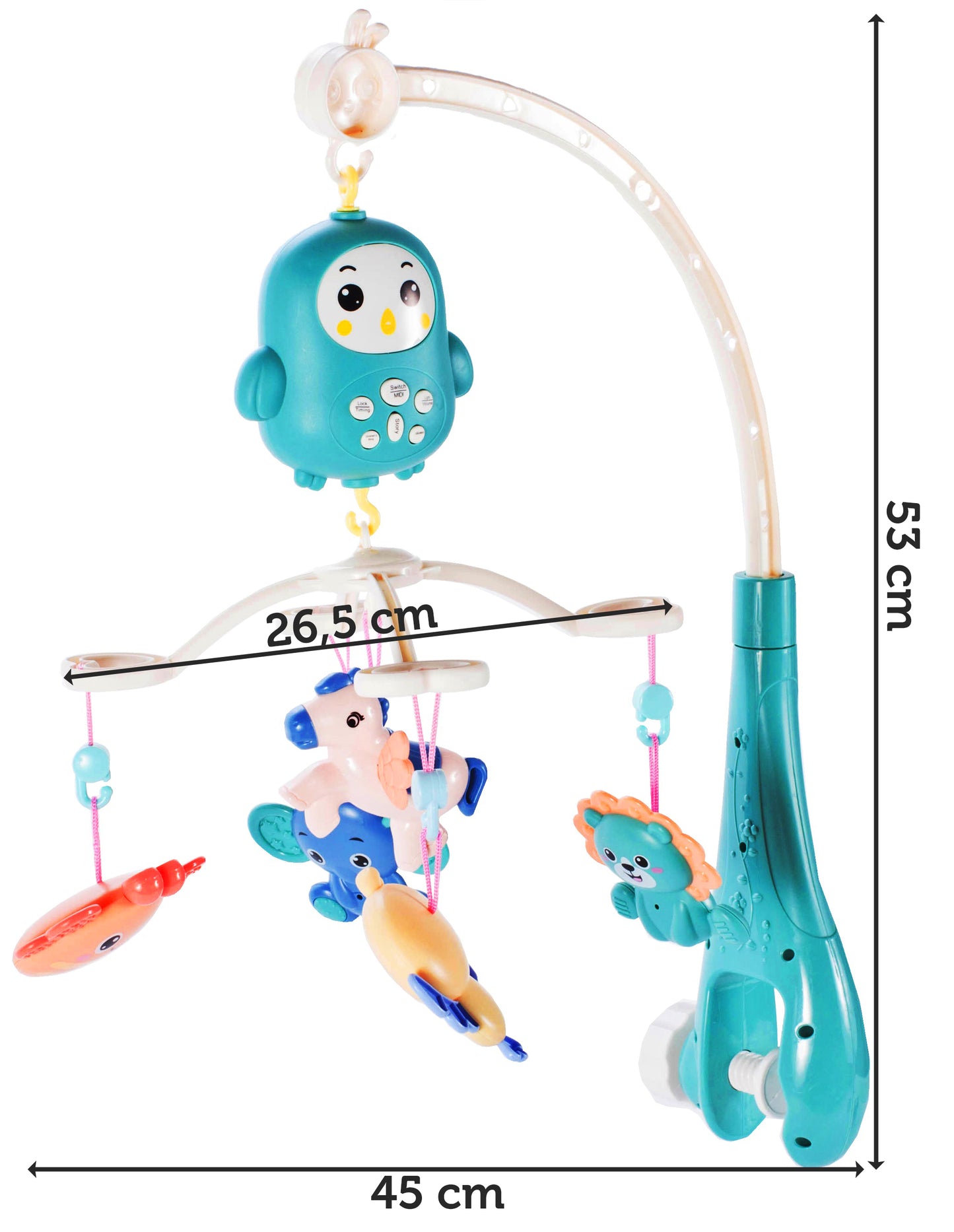 Carusel Interactiv Multifunctional Sleepy Owl idealSTORE, Include Proiector de Veghe cu 100 de Melodii, Diferite Pandantive cu Animale Multicolore Detasabile, Rotire 360 grade, Buton pentru Reglarea Sunetului in 4 Trepte, Control la Distanta