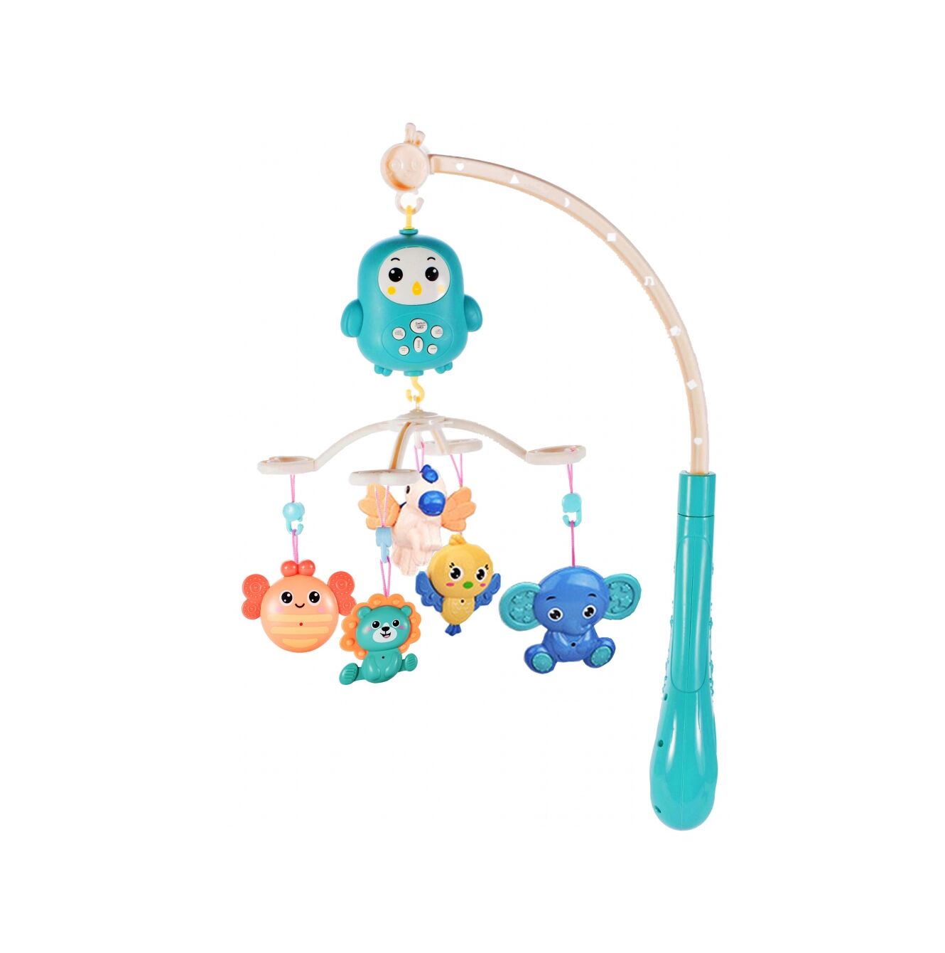 Carusel Interactiv Multifunctional Sleepy Owl idealSTORE, Include Proiector de Veghe cu 100 de Melodii, Diferite Pandantive cu Animale Multicolore Detasabile, Rotire 360 grade, Buton pentru Reglarea Sunetului in 4 Trepte, Control la Distanta