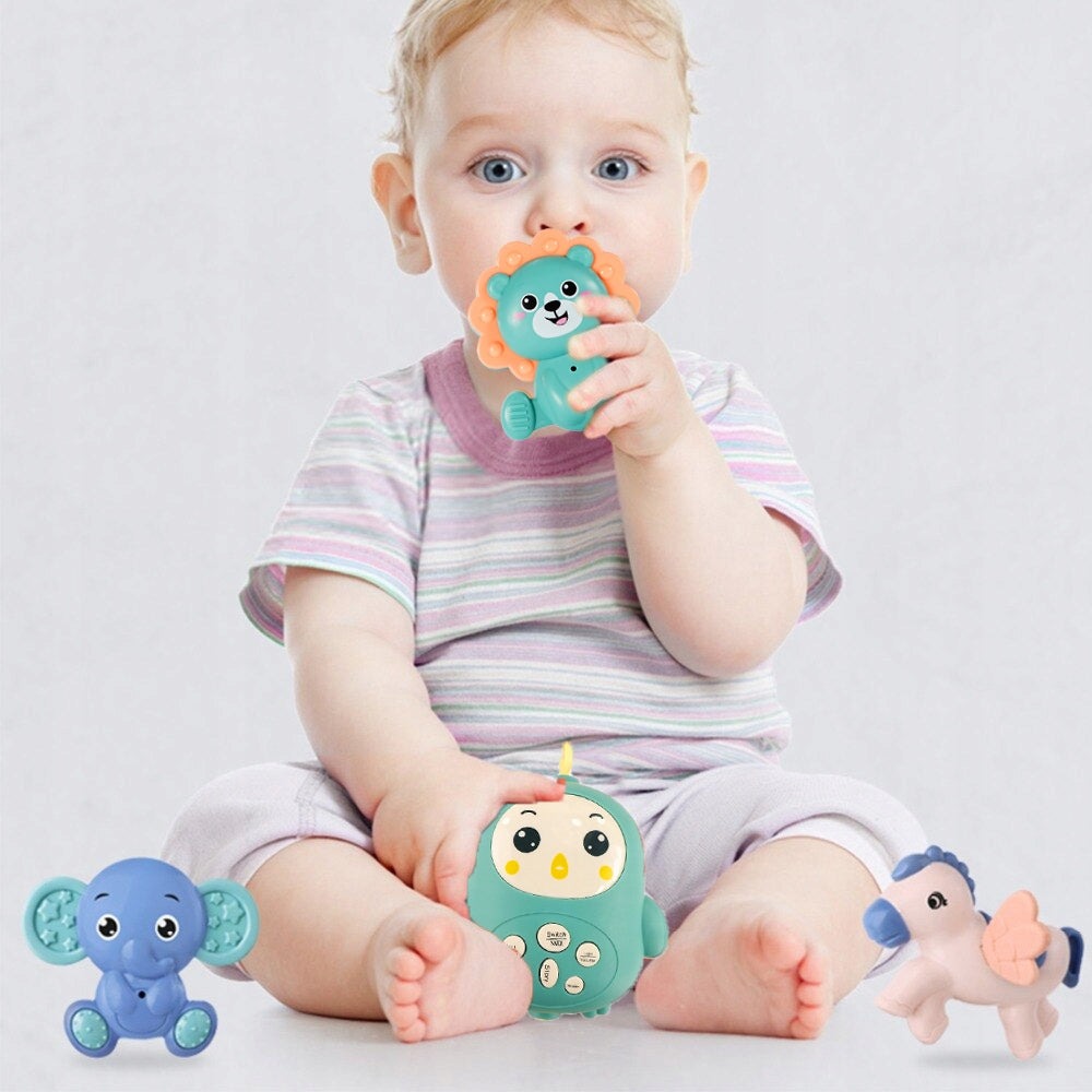 Carusel Interactiv Multifunctional Happy Bed Bell idealStore, Rotire 360, Efecte Luminoase si Sonore, Cantece de Leagan, Povesti cu Animale, Zornaituri Detasabile, Telecomanda Inclusa